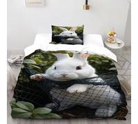 VulcanTrade Il coniglio nella rete Stampa 3D animale Biancheria Da Letto Facile Cura 2 Pezzi Microfibra Ipoallergenica Cuscini Cerniera Chiusa Single（135x200cm） Per Adulti, Donne E Bambini