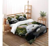 VulcanTrade Il coniglio nella rete Stampa 3D animale Set Copertura Piumino 3 Pezzi Microfibra Morbida 2 Cuscini Cerniera Chiusa Double（200x200cm） Per Adulti, Donne E Bambini
