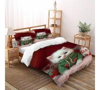 VulcanTrade Il gatto nella stanza rosa Stampa 3D Animali anime Set Copertura Piumino 3 Pezzi Microfibra Morbida 2 Cuscini Cerniera Chiusa Double(200x200cm) Per Adulti, Donne E Bambini