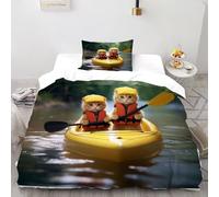 VulcanTrade Il gatto rema una barca Stampa 3D Animali anime Set Di Biancheria Da Letto 2 Pezzi Microfibra Morbida Cuscini Cerniera Chiusa Single（135x200cm） Per Adulti, Donne E Bambini
