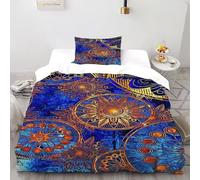 VulcanTrade Mandala Blu Stampa 3D traspirabile Set Copertura Piumino 2 Pezzi Microfibra Ipoallergenica Cuscini Cerniera Chiusa Single（135x200cm） Per Adulti, Donne E Bambini