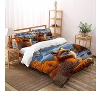 VulcanTrade Montagne, fiumi, volpi Stampa 3D animalei animati Set Copertura Piumino 3 Pezzi Microfibra Resistente Alle Rughe 2 Cuscini Cerniera Chiusa King(220x240cm) Per Adulti, Donne E Bambini