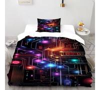 VulcanTrade scheda di circuito neon Stampa 3D traspirabile Biancheria Da Letto Facile Cura 2 Pezzi Microfibra Ipoallergenica Cuscini Cerniera Chiusa Single（135x200cm） Per Adulti, Donne E Bambini