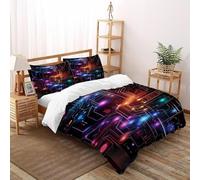 VulcanTrade scheda di circuito neon Stampa 3D traspirabile Set Copertura Piumino 3 Pezzi Microfibra Ipoallergenica 2 Cuscini Cerniera Chiusa Super King（260x220cm） Per Adulti, Donne E Bambini