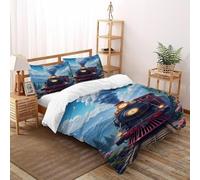 VulcanTrade Treno dei fiori Stampa 3D Means of Transportation Set Di Biancheria Da Letto 3 Pezzi Microfibra Ipoallergenica 2 Cuscini Cerniera Chiusa Super King(260x220cm) Per Adulti, Donne E Bambini