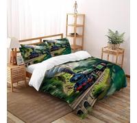 VulcanTrade Treno verde rosso Stampa 3D Means of Transportation Set Di Biancheria Da Letto 3 Pezzi Microfibra Morbida 2 Cuscini Cerniera Chiusa Double(200x200cm) Per Adulti, Donne E Bambini