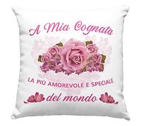 Vulfire Cognata Cuscino con Dedica, Idea Regalo di Compleanno Originale, Frase Speciale, Arredamento Casa, Arredo Divano Letto - con Imbottitura (40_x_40_cm, Cognata)