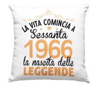 Vulfire Cuscino 60 Anni Compleanno Idea Regalo Originale per Festa Sessantesimo, Nato nel 1966, La Vita Comincia a Sessanta, Nascita delle Leggende - con Imbottitura (Bianco)