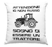 Vulfire Cuscino Attenzione Io Non Russo Sogno di Essere Un Trattore, Idea Regalo Simpatica per Marito, Fratello, papà, Fidanzato, Arredamento Casa - con Imbottitura (40_x_40_cm, Bianco)