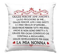 Vulfire Cuscino Nonna Amore, Idea Regalo di Compleanno Originale, Grazie per essere la mia Nonna, Arredo Divano Letto - con Imbottitura (40_x_40_cm)