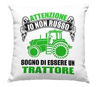Vulfire Federa per Cuscino personalizzato Idea Regalo Simpatica per Marito, Fratello, papà, Fidanzato, Attenzione Io Non Russo Sogno di Essere Un Trattore - senza Imbottitura (40_x_40_cm, Bianco)