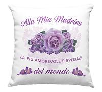 Vulfire Madrina Cuscino con Dedica, Idea Regalo di Compleanno Originale, Frase Speciale, Arredamento Casa, Arredo Divano Letto - con Imbottitura (40_x_40_cm, Madrina)