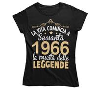 Vulfire Maglietta Donna 60 Anni Compleanno Idea Regalo Originale per Festa Sessantesimo, Nata nel 1966, La Vita Comincia a Sessanta, Nascita delle Leggende (IT, Testo, XL, Regular, Regular, Nero)