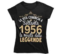 Vulfire Maglietta Donna 70 Anni Compleanno Idea Regalo Originale per Festa Settantesimo, Nata nel 1956, La Vita Comincia a Settanta, Nascita delle Leggende (IT, Testo, S, Regular, Regular, Nero)
