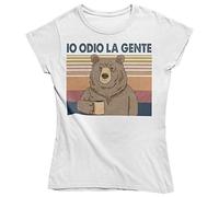 Vulfire Maglietta Donna Io odio la Gente con Immagine Orso. Maglietta Divertente. Idea Regalo Simpatica. T Shirt Divertente Donna (S, Bianco)