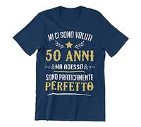 Vulfire Maglietta Uomo 50 Anni Mi Ci Sono Voluti 50 Anni Ma Adesso Sono Perfetto Idea Regalo Originale Compleanno papà Cinquant'anni T-Shirt Stampa Divertente età Cinquanta (Blu Navy, XXL)