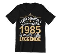 Vulfire Maglietta Uomo Idea Regalo Compleanno, 1985 La Vita Comincia a Cinquanta la Nascita delle Leggende, Festa dei 40 Anni (IT, Testo, L, Regular, Regular, Nero)