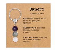 Vulfire Portachiavi personalizzato con cristalli naturali, idea regalo Segni zodiacali Gadget con pietre curative regali per lui uomo per lei donna. Cristalli curativi con dedica speciale (Cancro)
