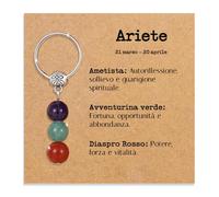 Vulfire Portachiavi personalizzato con cristalli naturali, idea regalo Segni zodiacali Gadget con pietre curative regali per lui uomo per lei donna. Cristalli curativi con dedica speciale (Ariete)