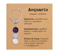 Vulfire Portachiavi personalizzato con cristalli naturali, idea regalo Segni zodiacali Gadget con pietre curative regali per lui uomo per lei donna. Cristalli curativi con dedica speciale (Acquario)