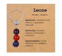 Vulfire Portachiavi personalizzato con cristalli naturali, idea regalo Segni zodiacali Gadget con pietre curative regali per lui uomo per lei donna. Cristalli curativi con dedica speciale (Leone)