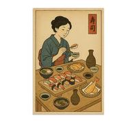 Vulfire Poster Arte Giapponese Tradizionale, Stile Ukiyo-e Vintage, Decorazione Zen Orientale per Casa Ufficio Cucina Sala Ristorante, Idea Regalo, Stampa in Carta Glossy Premium (Giappone - Cibo A3)