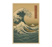 Vulfire Poster Arte Giapponese Tradizionale, Stile Ukiyo-e Vintage, Decorazione Zen Orientale per Casa Ufficio Cucina Sala Ristorante, Idea Regalo, Stampa in Carta Glossy Premium (Giappone - Onde A3)
