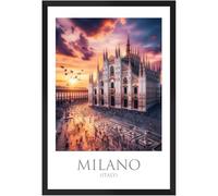 Vulfire Poster Città Milano con Cornice Decorazione moderna soggiorno Stampa Alta Qualità Regalo Amanti viaggi Stampa artistica con raffigurazione della città. (Milano - A3 Cornice Nera)