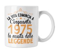 Vulfire Tazza Idea Regalo per compleanno 1975 La vita comincia a sessanta la nascita delle leggende, festa dei 50 anni (Bianco - 1974)