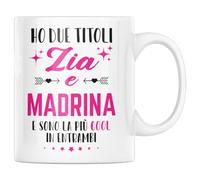 Vulfire Tazza Idea Regalo per Zia, Io Ho Due titoli Zia e Madrina e Sono bravissima in Entrambi, mug Simpatica Famiglia Donna Regalo per lei (Bianco, Ceramica)