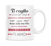 Vulfire Tazza in ceramica Ti voglio Stamattina, Domani con Dedica Moglie e marito frase speciale perfetta mogli e mariti. Regalo per matrimonio Coppia (Bianco, Ceramica)