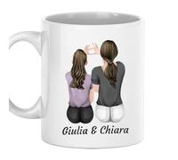 Vulfire Tazza Mamma e Figlia Personalizzabile Regali per Mamma e Figlia, figlie - Nome, Capelli, Abito e tanto altro da Personalizzare - Idee Regalo Compleanno Famiglia Natale (Ceramica, Bianco)