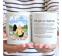 Vulfire Tazza Personalizzabile Amiche per sempre - Nome, Capelli, pantaloni, giacca e tanto altro da Personalizzare - Idea Regalo per amiche compleanno, natale (Bianco, Ceramica)