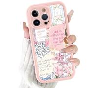 Vulfwela Custodia per iPhone 14 Pro da 6,1 pollici, con collage cristiano con fiori rosa e blu, graziosa custodia floreale con versi biblici e Gesù, custodia sottile in TPU antiurto per donne e