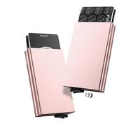 VULKIT ALPHA Portacarte di Credito da Donna Anti RFID Portafoglio Metallo Custodia Doppio Automatico Porta Carte Credito Alluminio Rigido 10-14 Carte (Oro Rosa)