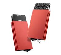 VULKIT ALPHA Portacarte di Credito da Uomo Anti RFID Portafoglio Metallo Custodia Doppio Automatico Porta Carte Credito Alluminio Rigido 10-14 Carte (Rosso)