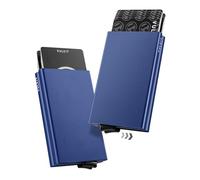 VULKIT ALPHA Portacarte di Credito da Uomo Anti RFID Portafoglio Metallo Custodia Doppio Automatico Porta Carte Credito Alluminio Rigido 10-14 Carte (Blu Navy)