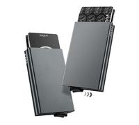 VULKIT ALPHA Portacarte di Credito da Uomo Anti RFID Portafoglio Metallo Custodia Doppio Automatico Porta Carte Credito Alluminio Rigido 10-14 Carte (Grigio Spazio)