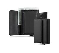 VULKIT Custodia per carte di credito, protezione RFID, piccolo portafoglio da uomo con diapositive pop-up, finestra ID e scomparto per banconote, nero