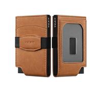 VULKIT Porta Carte di Credito Uomo Slim con Finestra ID Portafoglio Uomo Piccolo RFID Schermato Pop Up Metallo Porta Tessere Uomo, Marrone