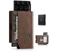 VULKIT Portafoglio da uomo minimalista in pelle con tasca frontale pop up sottile porta carte di credito da uomo accesso rapido con finestra ID, Marrone, Vintage