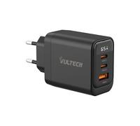 VulTech Caricatore USB C 65W GaN, 2 USB-C + USB, PD3.0 PPS QC3.0, Caricatore Rapido per Notebook e MacBook, iPhone 16/15/14, Samsung Galaxy, Tablet, 3 Porte, Display Potenza Integrato Nero
