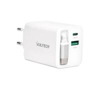 VulTech Caricatore USB C 65W GaN con Cavo USB-C Retrattile 70cm, 1 USB-C PD + USB-A QC3.0, PPS, Caricatore Rapido per MacBook, iPhone 17/16, Samsung S26/S25, iPad, Notebook Bianco