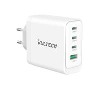 VulTech CC100-3C1A Caricatore Universale Notebook Smartphone Tablet 100W GaN USB + 3x Type-C/USB-C PD3.0 QC3.0 PPS bianco - dimensioni compatte
