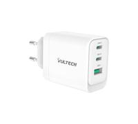 VulTech CC65-2C1A Caricatore Universale iPhone,Samsung,Xiaomi,Oppo,Google Pixel,Realme, Notebook Smartphone Tablet 65W GaN USB + 2x Type-C/USB-C PD3.0 QC3.0 PPS bianco - dimensioni compatte