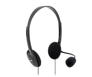 VulTech Cuffie Headset On Ear HS-01 jack 3,5mm da 1.8m con Microfono su archetto regolabile per PC con controller volume e muto, ufficio, Computer, Portatile, Laptop, Macbook, Meet, Zoom