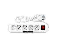 VulTech Multipresa Ciabatta MU-01 Elettrica con 5 Prese Universali ITA 10/16A e Schuko, Interruttore Luminoso, Cavo 1,5 m con Spina Italiana 16A, Bianco, bipasso. [Classe di efficienza energetica A++]