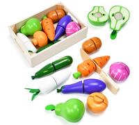 Vunanvu 10 Pezzi Frutta e Verdura da Tagliare Giocattolo Giochi Cucina Legno Giocattolo da Taglio per Cucina Cibo Finto per Cucina da Gioco per Montessori Educativo Giocattolo e Regalo Compleanno