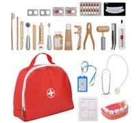 Vunanvu 23 Pezzi Valigetta Medica in Legno Valigetta del Dottore Dentista Pratica Giochi di Ruolo Giocattolo Set Giocattolo Medico con Stetoscopio Siringa Termometro per Giochi di Ruolo