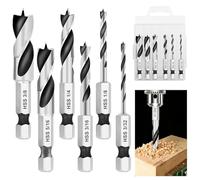 Vunanvu 6 Pezzi Punte Elicoidali per Legno con Codolo Esagonale Set di Punte da Trapano per Legno da 1/4"(6,35mm) Punta per Trapano in Metallo HSS con Punta di Centraggio per Legno Duro